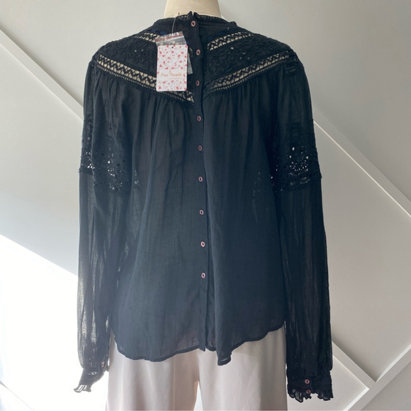 Free People Abigail Victorian Eyelet Lace Long Sleeve Blouse Black - XS - Picture 4 of 14